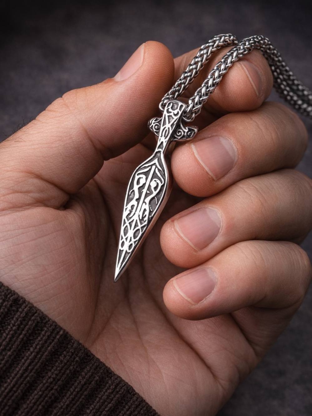 Stainless steel Viking Dagger Pendant Necklace - Silver